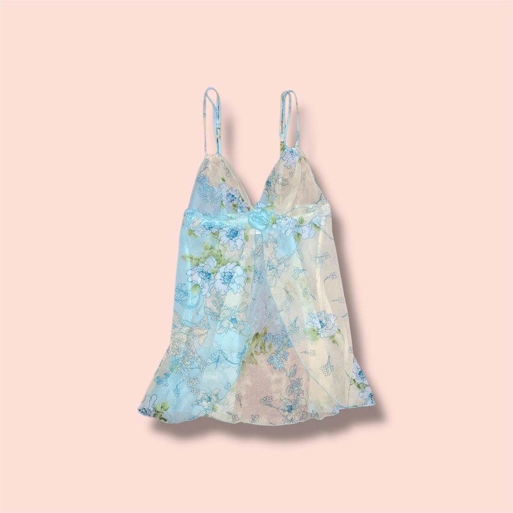 Sheer Blue Floral Babydoll